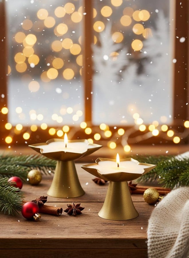 Sacch Metal Flower Tealight Candle Pair | Elegant Home Décor Candles for Living Room, Christmas & Festive Styling - Set of 2 (150 GMS) - Image 1